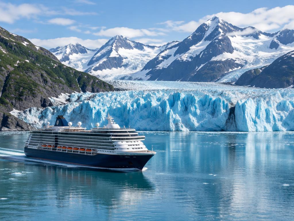 Crucero navegando frente a un glaciar en Alaska