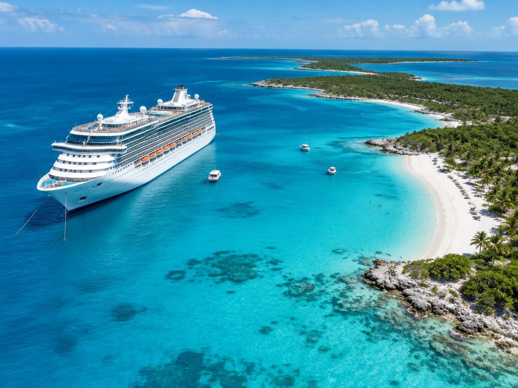 Crucero frente a una isla de aguas turquesa