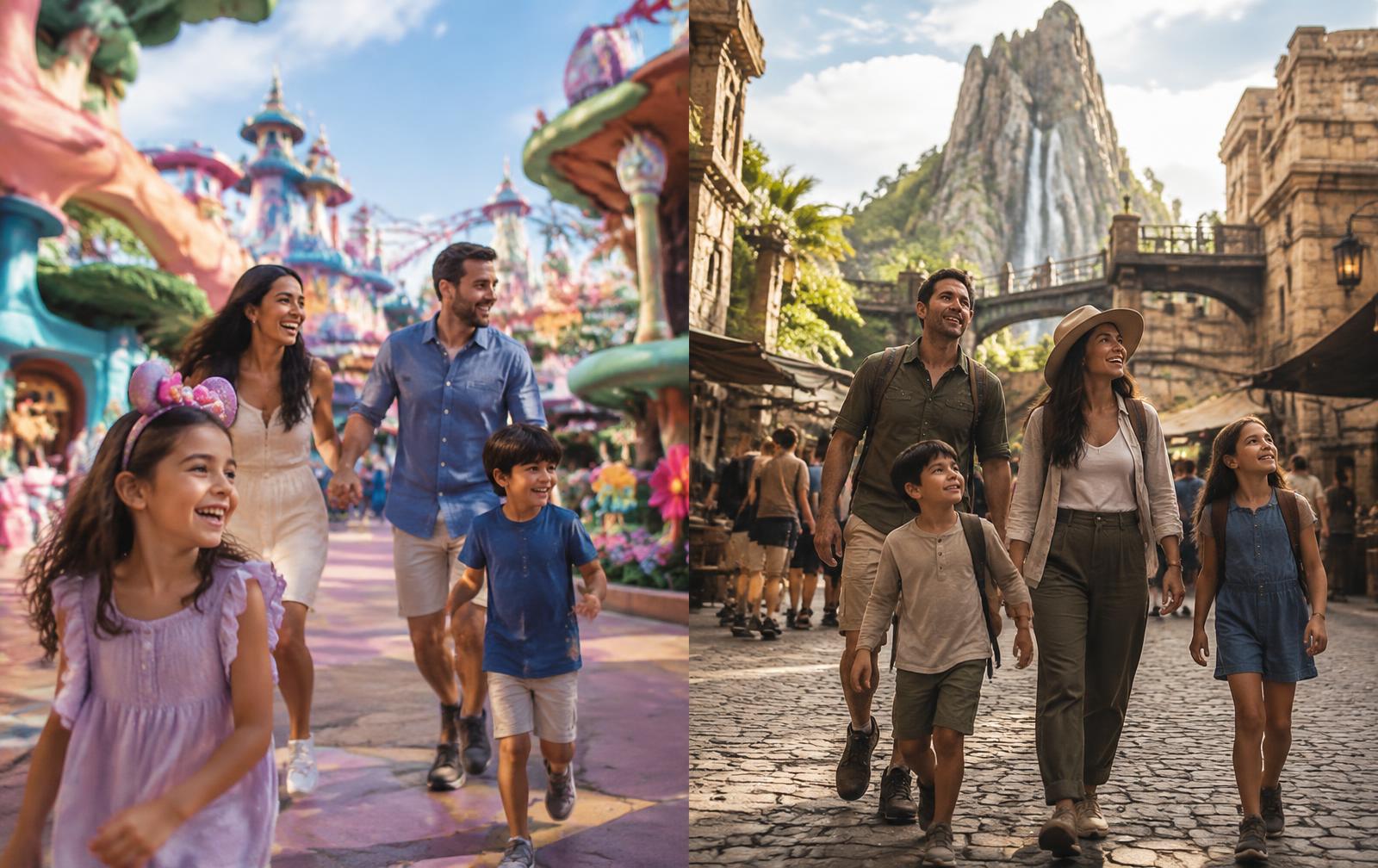 Dos ambientes de parques temáticos para vivir en familia